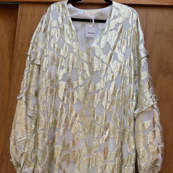 Robe Mini Free People Velours Smocké – Crème/or/vert – Design Oiseaux – Taille 6 Occasion